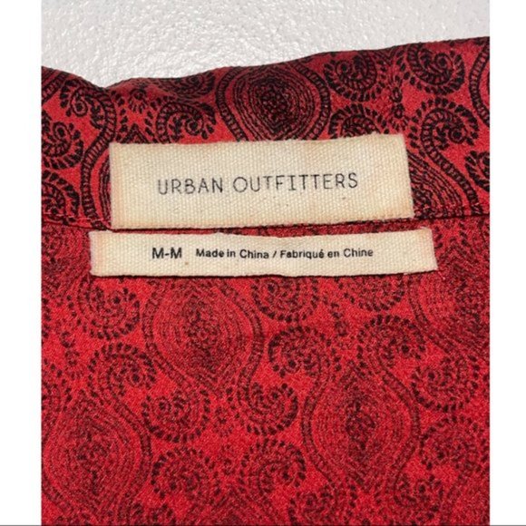 Urban Outfitters Satin Paisley Tie-Front Top, Size Medium, Red - Picture 10 of 12